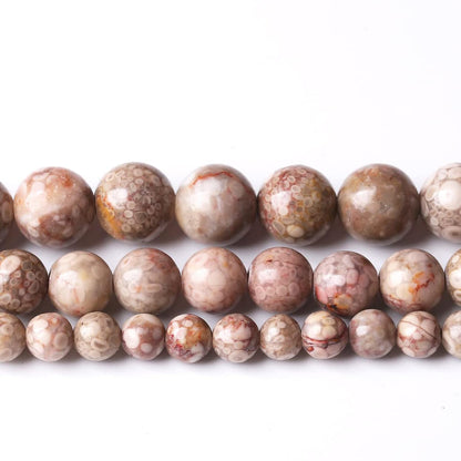 48PCS 8MM Natural Flowery Cowry Fossil Stone Beads Energy Healing Beads for DIY Jewelry Bracelet Necklace Making for Jewelry Making15Inch