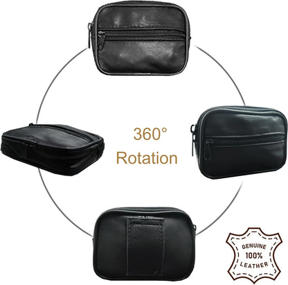Leather Coin Purse Belt Zipper Pouches for Men Women Purse with Belt Loop Mini Coin Purse Change Holder Zippered Purse (4Inchx3Inchx1.4Inch)