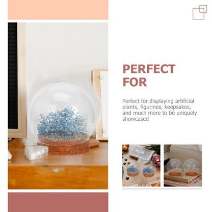 Homoyoyo Cloche Glass Dome 4pcs Glass Dome Cloche with Lights Wood Base Globe Terrarium Jar Eternal Flower Cover Holder Ornament Stand for Lanscape Rose 12CM Globe Plant Terrarium