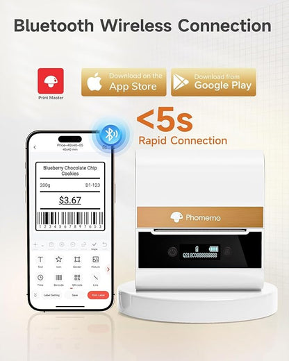 Phomemo Label Printer -M260 Address Label Maker Machine with Tapes,Bluetooth Thermal Label Printer for School Supplies,Name Tag,Barcode,Logo, Easy to Use with Phones& PC,1 1.57"x1.18" Paper