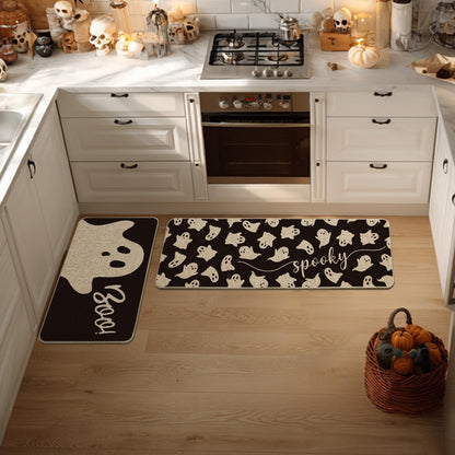 Artoid Mode Spooky Ghosts Boo Halloween Kitchen Mats Set of 2, Black Home Decor Low-Profile Kitchen Rugs for Floor - 17x29 and 17x47 Inch