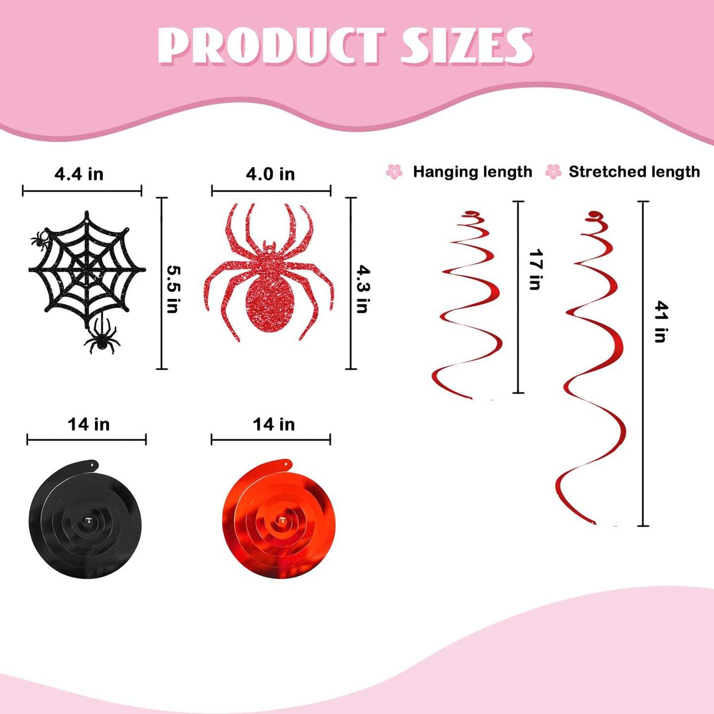 Spider Hanging Swirls, Halloween Hanging Decoration, Spider Web Foil Ceilling Decor for Birthday, Spooky Halloween Party Favors - Black Glitter