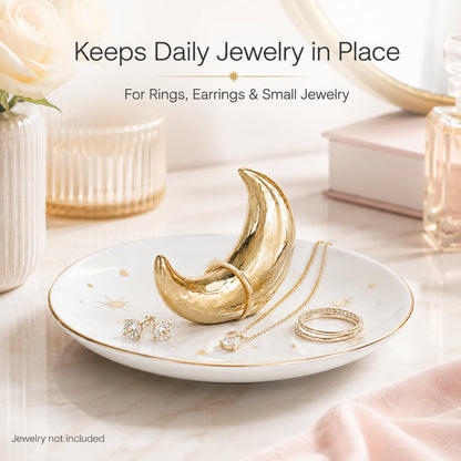 ChezMax Ceramic Moon Jewelry Tray Rings Dish Necklaces Earrings Holder Display Organizer Bracelets Plate Decoration