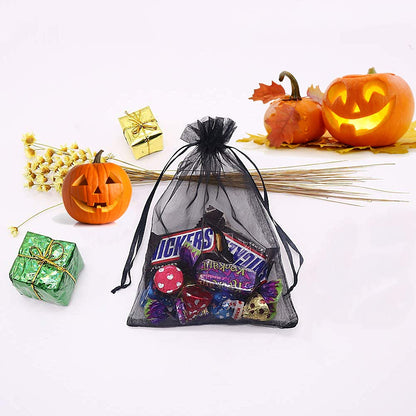 Bezall 100Pcs Black Organza Bags 3.5x4.5 Inch, Small Mesh Bags Drawstring Jewelry Candy Pouches Funeral Halloween Party Favor Bag