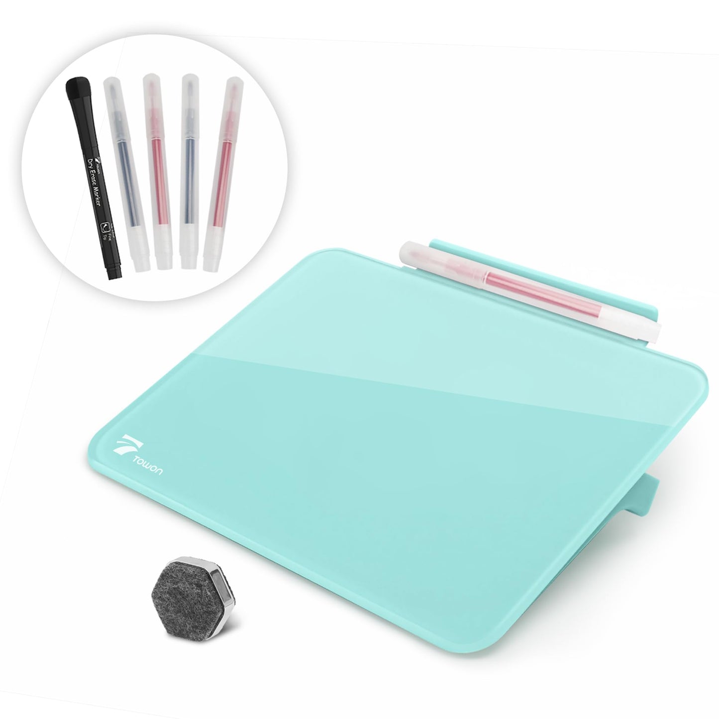 Aqua Blue Mini Desktop Pure Glass Whiteboard, Small Slope Slick Desk Whiteboard Glass, Desk White Board, Desktop White Board Dry Erase, Stenography Artifact for Office Home Schooling Décor, 8x6 Inches