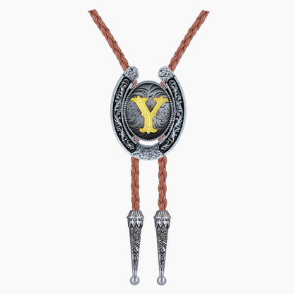 HUABOLA CALYN Brown Bolo Tie for Men Black Initial Letter ABCDMJR to Z Native American Western Cowboy Bolo Tie for Women (Y)
