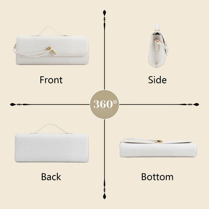 BWKUNOLF Evening Clutch for Women Crocodile Print - PU Leather Crossbody Bag with Removable Strap, Formal Party & Wedding Handbag (White)