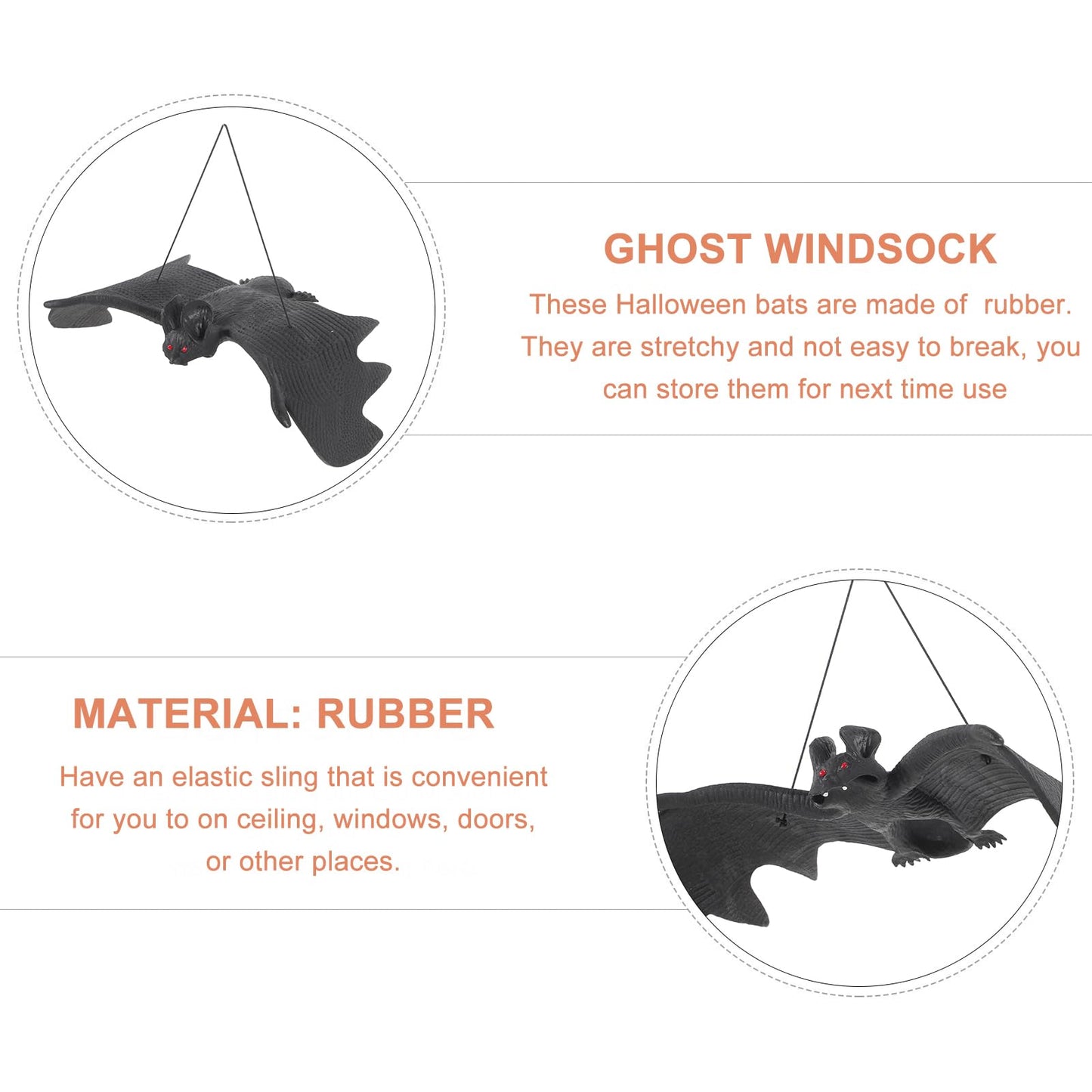LUOEM 3 PCS Halloween Simulation Hanging Bats Realistic Looking Spooky Rubber Hanging Bats Props for Halloween Decoration (24 x 9cm)