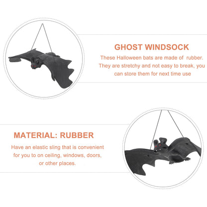 LUOEM 3 PCS Halloween Simulation Hanging Bats Realistic Looking Spooky Rubber Hanging Bats Props for Halloween Decoration (24 x 9cm)
