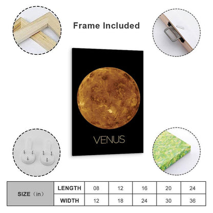 Solar System Planets Canvas Wall Art - Venus Planet Space Poster for Kids Room Bedroom Classroom, STEM Educational Astronomy Decor, Science Gift for Boys Girls, 12x18 Inch Framed