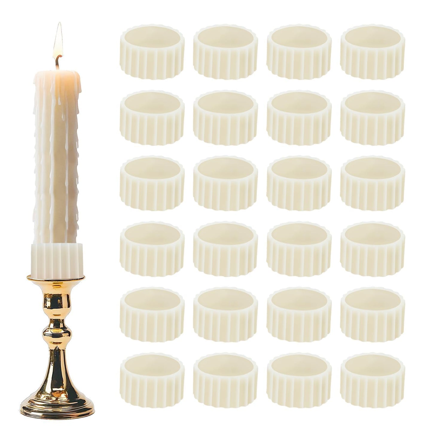 EEEKit 24 PCS Rubber Candle Grippers, Candlestick Holder Rings for Taper Candles, White Rubber Candle Grips for Weddings, Halloween, Christmas