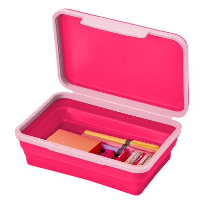 LockerMate by Bostitch Flexi Storage Box with Lid, Collapsible Pencil Case Design for Craft and School Supplies, Pink