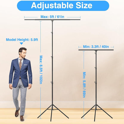EMART T Shape Backdrop Stand 8.5x5ft, Adjustable Green Screen Photo Banner Holder with Water Bag and 4 Clamps Photography Background Support Kit for Parties, Photoshoot, Balloon