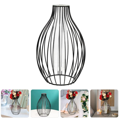 Garneck Geometric Iron Frame Vase with Small Glass Propagation Tubes, Hydroponic Planter for Home Décor, Nordic Style Desk Terrarium Plant Holder with Black Metal Stand