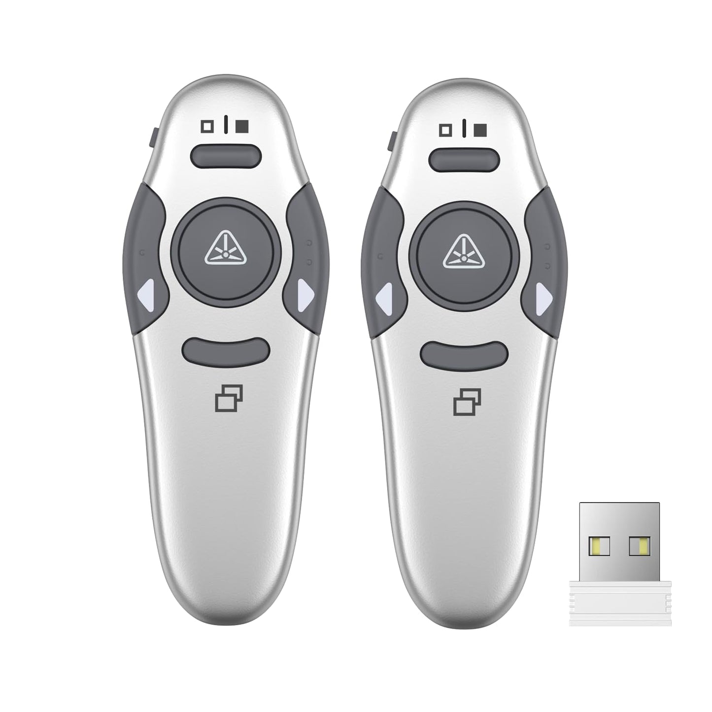 QUI 2 Pack Wireless Presenter PowerPoint Clicker, RF 2.4GHz USB Presentation Clicker for Google Slides, Keynote, Mac, Windows (USB, Silver)