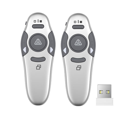 QUI 2 Pack Wireless Presenter PowerPoint Clicker, RF 2.4GHz USB Presentation Clicker for Google Slides, Keynote, Mac, Windows (USB, Silver)