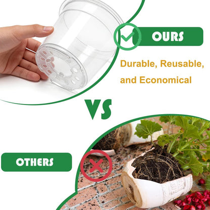 4/5/6/7 Inch Clear Nursery Pots with Saucers, 20 Pack Multiple Sizes Plastic Seedling Pots with Drainage Holes, Reusable Transparent Planters for Succulents, Cuttings, Indoor Outdoor Gardening