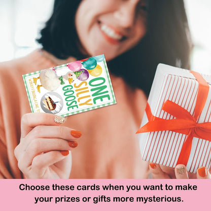 THEBESTU 50 Pcs One Silly Goose Scratch off Game Cards, Funny Silly Goose Scratch Cards for Birthday Parties, Birthday Party Supplies & Raffle Tickets for Women, Lottery Group Games Activity (Green)