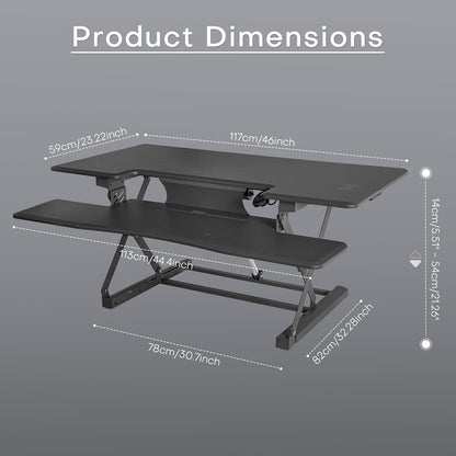 Redlife 46 inch Electric Standing Desk Converter, Height Adjustable Sit to Stand Desk Riser Extra Large Dual Monitor and Laptop Workstation with Keyboard Tray & Wireless Charging Station, Grey
