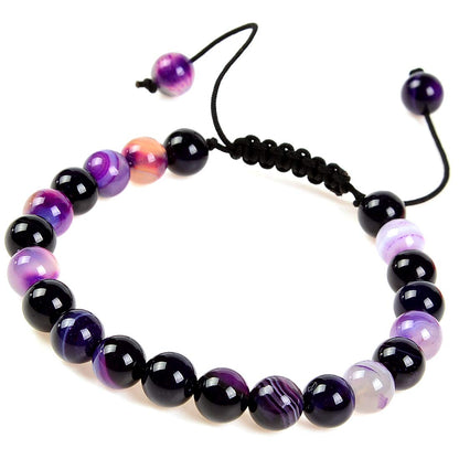 MASSIVE BEADS Natural Healing Power Gemstone Crystal Beads Unisex Adjustable Macrame Bracelets 6mm (Agate Purple, 6mm)