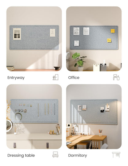 Fluxynara Bulletin Board, 35" x 17.5" Cork Board Alternative with 12 Safe Removable Adhesive Tabs, Foldable Felt Pin Board for Home Office, Classroom, Bedroom,Entryway for Walls—Blue Gray