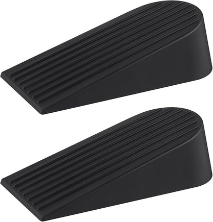 JZWBLILY Big Door Stoppers for Bottom of Door on Floor, Premium Big Rubber Door Stop Wedge, Floor Sturdy Stackable Door Stops for Carpet Heavy Duty Door, Door Gaps (Big 2 Pack, Black)