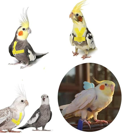 Birds Adjustable Harness and Leash, Parrot Outdoor Flying Training Traction Rope Straps with Cute Wing for Small Animal, Parrots, Pigeons, Bird Flight Vest, Pet Training Leash(Pink,M)