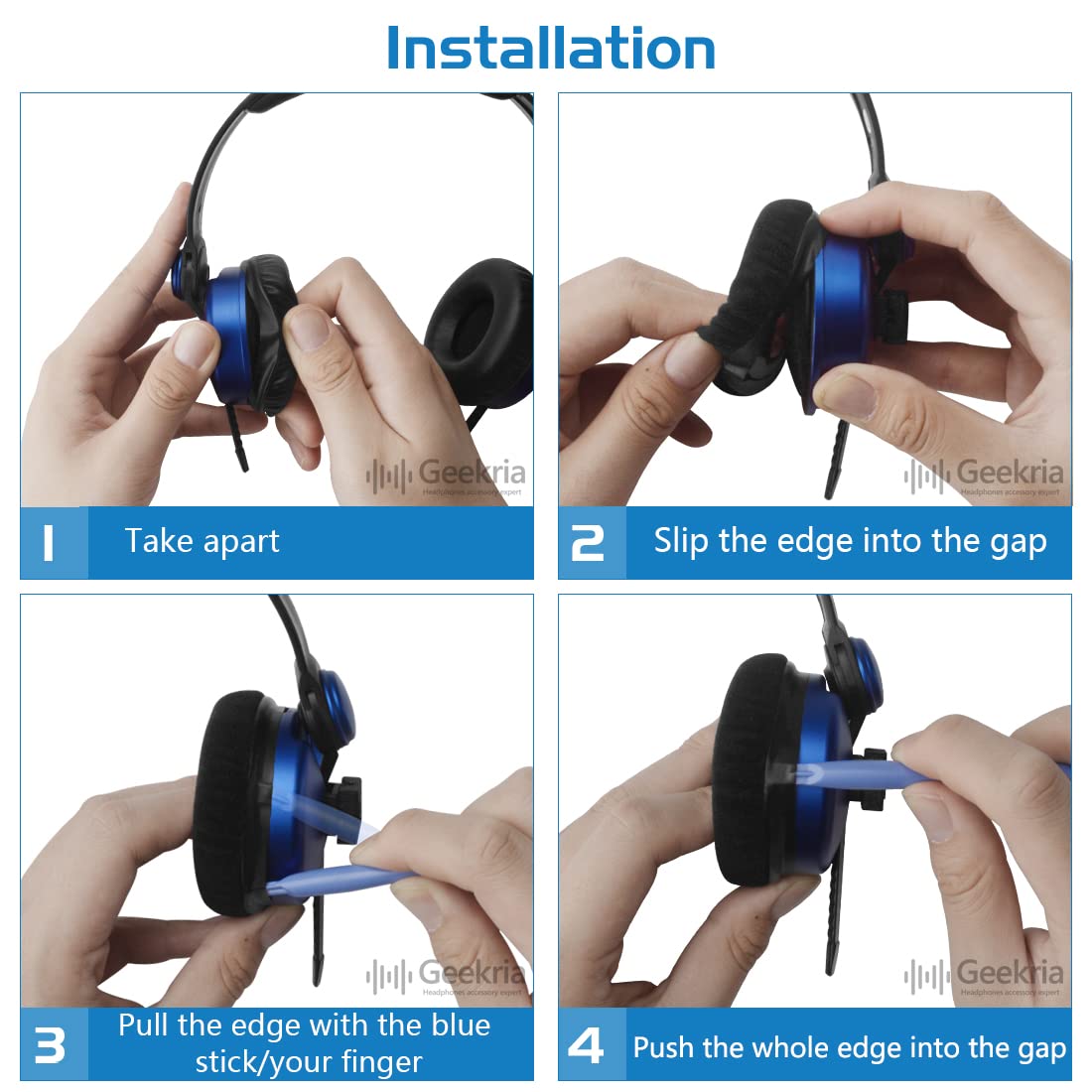 Geekria Replacement Ear Pads Compatible with Sennheiser HD25/ HD25SP/ HD25Lite/ HD25Plus/ HD25Limited 75th Anniversary Edition Headphones, Ear Cushions with Video Guide (Blue)