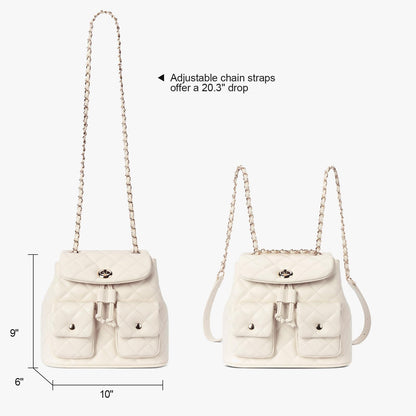 Lexiyat Small Backpack Purse for Women Leather Mini Backpack Convertible Designer Shoulder Bag Quilted Crossbody Purses Beige