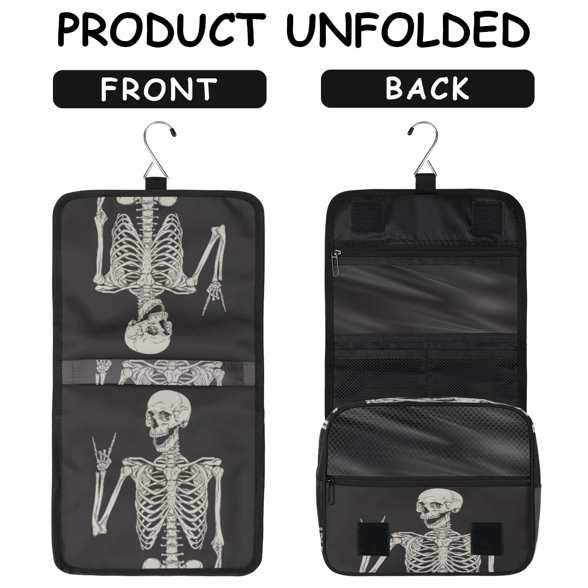 AUUXVA Hanging Toiletry Bag for Women, Halloween Skeleton Makeup Bag, Day of the Dead Cosmetic Bag, Travel Essentials for Women Men