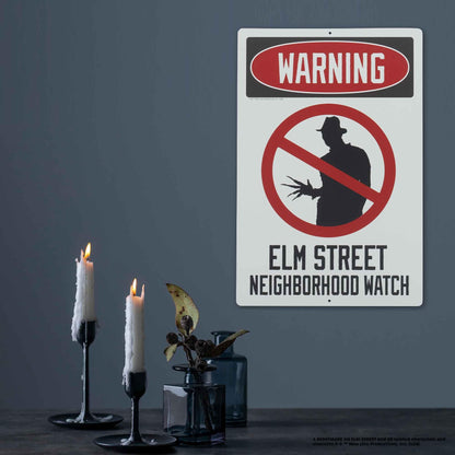 Nightmare On Elm Street Neighborhood Watch Metal Sign - Spooky Freddy Krueger Decoration for Movie Room or Halloween Decor
