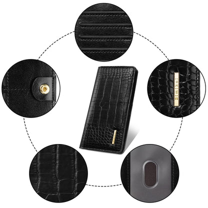 Simikol Wallet Women Bifold Faux Crocodile Leather Minimalist Slim Thin Long Wallets RFID Blocking Credit Cards Holder Purse with Back Zipper Coin Pocket for Women and Men,Black