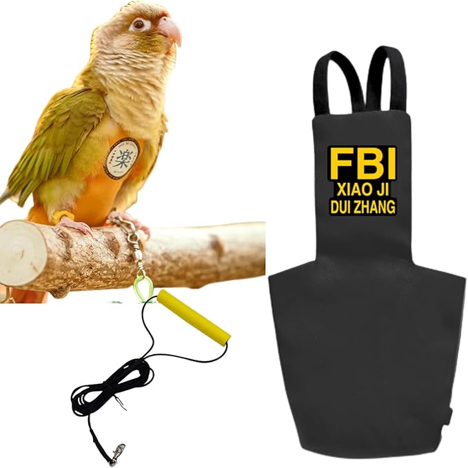 MANON ROSA Bird Diapers Leash Set Washable Reusable Handmade Flight Suit Waterproof Inner Layer - Protective Parrot Nappy Clothes Parakeets Macaws Budgies Canaries (Black2,Myna)