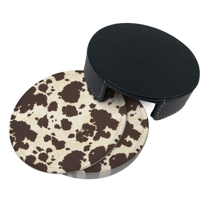 6 Pack Cute Cow Print Coasters, 4 inch Cow Print Coasters with Holders, Cute Cow Coasters for Women Men