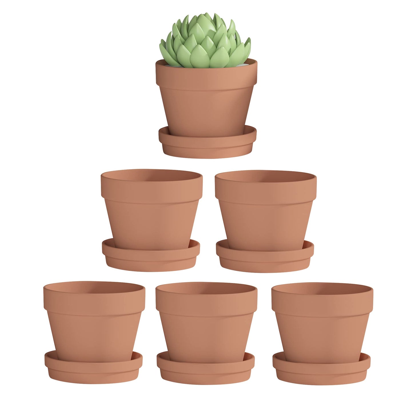 Fcacti 6 Pack Terra Cotta Pots with Saucer, 4.5 Inch Clay Planters for Indoor/Outdoor Plants, Drainage Hole, Succulent, Cactus, Flower Pots