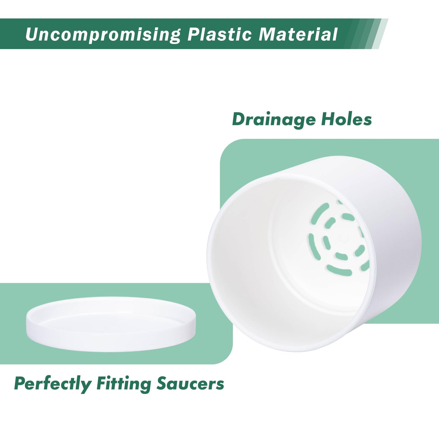 D'vine Dev 4 Pack 4 Inch Modern Plastic Plant Pots, Small Garden Planters for Plant with Drainage Holes and Saucers, White Color, 74-Z-E-2