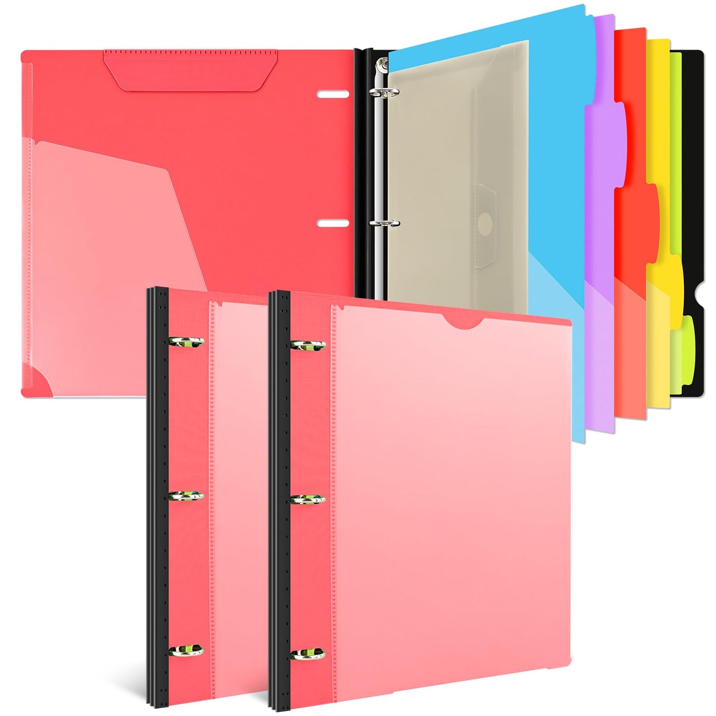 INFUN 1 Inch Telescoping Project Organizer Binder-2PCS,13 Pocket, Customizable Front Cover, 5 Colors Pocket Divider and Plastic Binder Pocket，225 Sheet Capacity-Red
