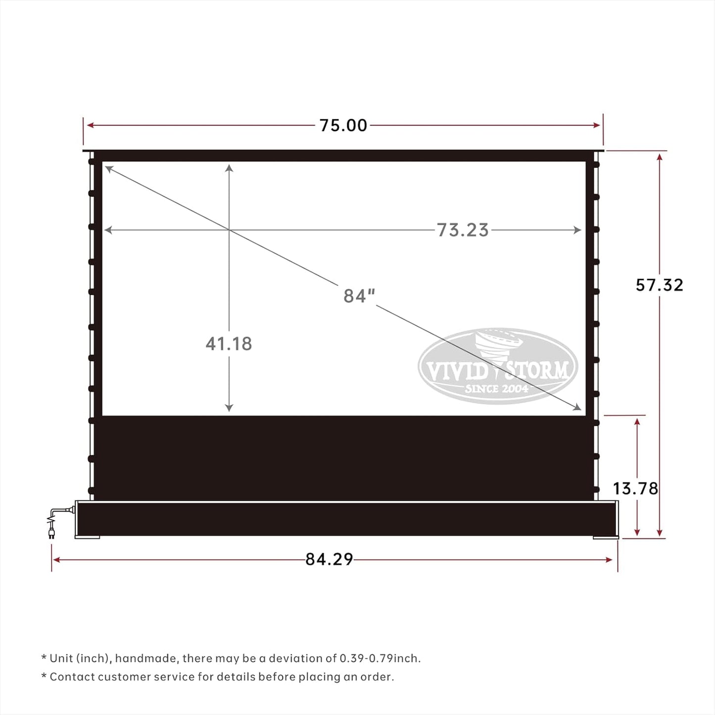 VIVIDSTORM-4K Movie Projector Screen S 84 Inch Sound Transparent Perforated Floor Rising White Fabric 4k HD Ready Home/Movie Theatre Work with Normal Throw Projector, VSDSTPW84H
