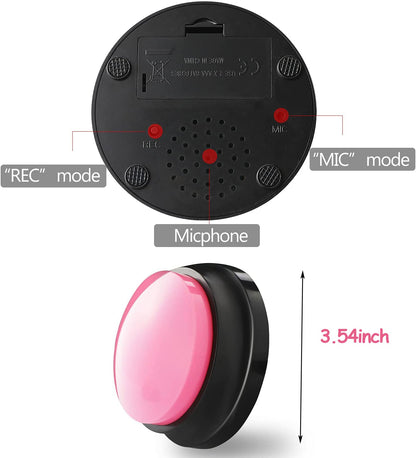 Voice Recording Button, Dog Buttons for Communication Pet Training Buzzer, 30 Second Record & Playback, Funny Gift for Study Office Home 4 Packs