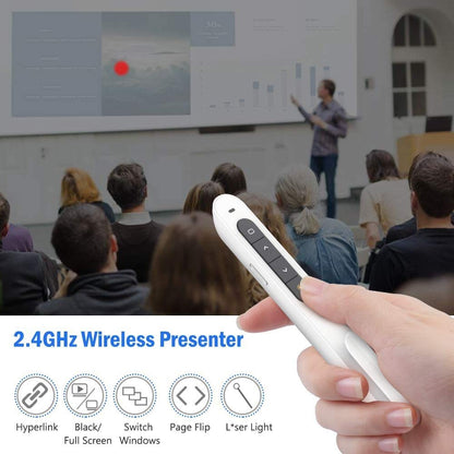 DinoFire White Wireless Presenter, Volume Control Presentation Clicker, RF 2.4GHz PowerPoint Clicker Presentation Remote Control Slide Clicker Advancer