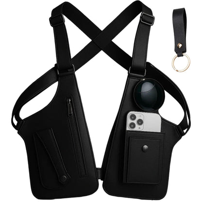 Premium Leather Shoulder Bag, Double Shoulder Armpit Bag, Anti-Theft Hidden Adjustable Strap Holste, Underarm Strap Wallet (Black)