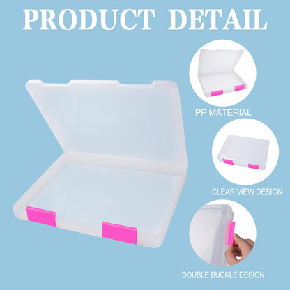 Olutacot 12 Pcs Clear A4 A5 File Box Document Plastic Storage Box with 48 Labels File Holder Organizer Paper Plastic Case Magazine Protector with Buckle Office School Supplies(Pink)