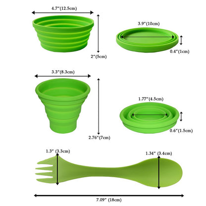 Ecoart Silicone Collapsible Bowl Cup Set with Spork for Outdoor Camping Hiking Travel - Set of 3