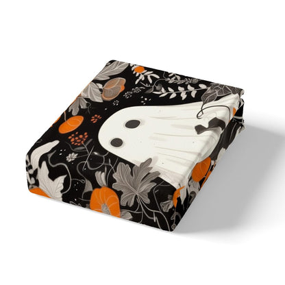 Cute Ghost Duvet Cover Queen,Happy Halloween Theme Bedding Set,Pumpkin Lantern Botanical Flower Comforter Cover,Kids Girls Boys Teens Room Decor,Autumn Retro Black White Quilt Cover,2 Pillowcases