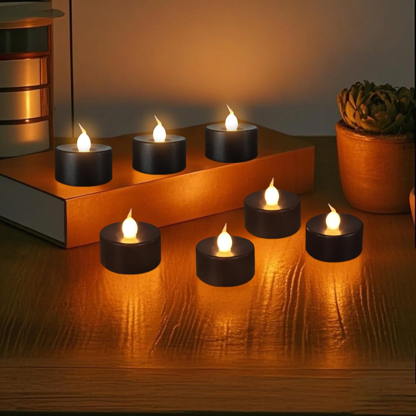 ODTRAM Black Tea Lights Candles Battery Operated: 12-Pack with Remote Control and Auto Timer, Realistic Flickering LED for Wedding, Halloween, Christmas & Home Decor