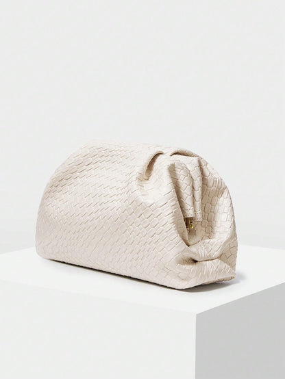 QWINEE Women's Woven Evening Bag Dumpling Clutch Purse No Strap Handbags Elegant Faux PU Leather Clutch Bag Apricot One-Size