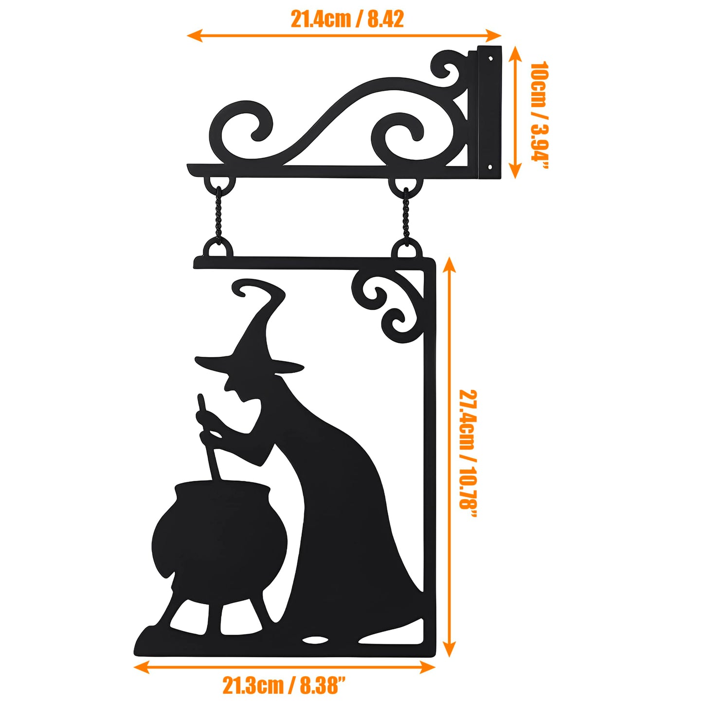 Metal Witch Silhouette Cauldron – Iron Halloween Wall Sign Hanging Art for Garden Decor, Scary Yard Ornaments, Party Supplies, Indoor Outdoor Decoration