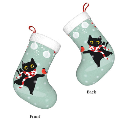 Cute Cat Christmas Stockings Hanging Decoration Stockings 17.7 Inch Xmas Stockings for Fireplace Family Party Holiday Decor 1PCS