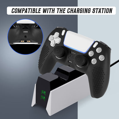 FAMOMI PS5 Controller Skin, Anti-Slip Soft Silicone Protective Cover Case for PlayStation 5 Controller Grip Accessories, 2 Pack with 8 x Thumb Grip Caps (Black&Black)