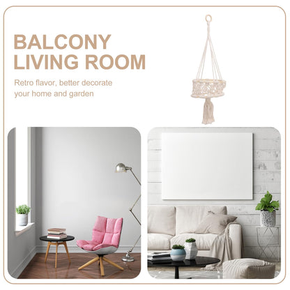 Cabilock Handwoven Cotton Rope Plant Hanging Holder Single Indoor Basket Decor for Wall Ornament Woven Rope Flower Pot for Home and Wedding Decoration